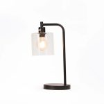 Table Lamp Black Metal Base Halo Glass Shade