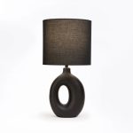 Table Lamp Black Oval Base Black Fabric Shade