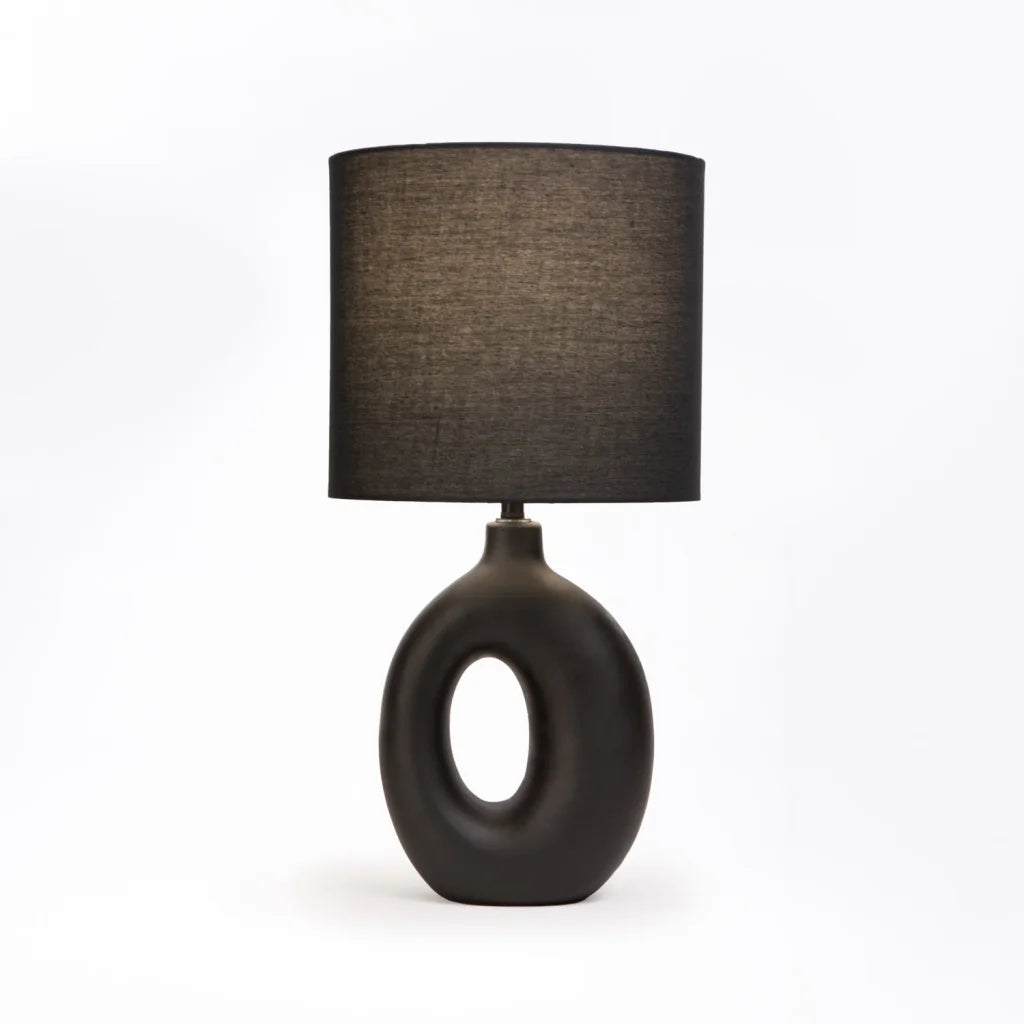 decofurn-furniture-table-lamp-black-oval-base-fabric-shade-428 Table Lamp Black Oval Base Black Fabric Shade - Image 1