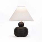 Table Lamp Black Pebble Base White Fabric Shade