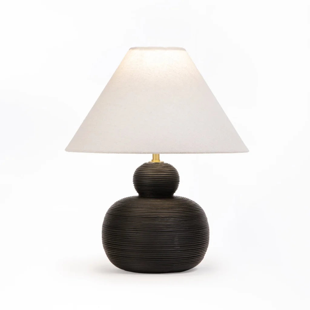 decofurn-furniture-table-lamp-black-pebble-base-white-fabric-shade-311 Table Lamp Black Pebble Base White Fabric Shade - Image 1
