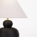 Table Lamp Black Pebble Base White Fabric Shade - Image 3