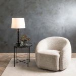 Table Lamp Stacked Black Base White Fabric Shade - Image 2