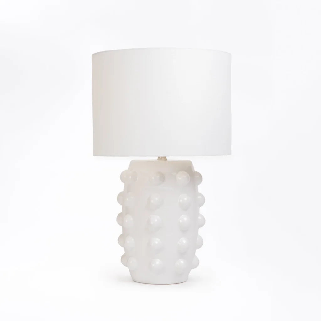 decofurn-furniture-table-lamp-white-dotted-base-fabric-shade-967 Table Lamp White Dotted Base White Fabric Shade - Image 1
