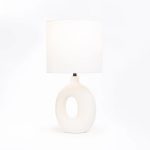 Table Lamp White Oval Base White Fabric Shade