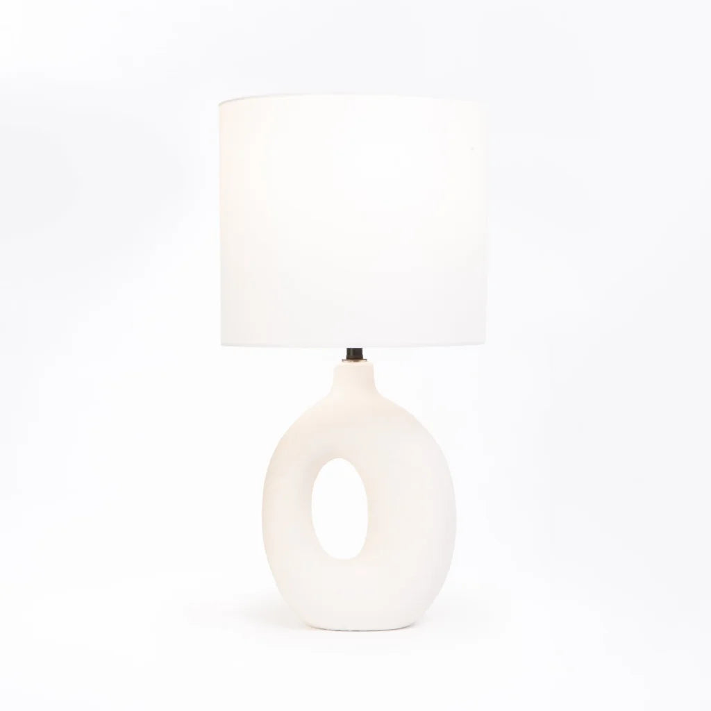 decofurn-furniture-table-lamp-white-oval-base-fabric-shade-752 Table Lamp White Oval Base White Fabric Shade - Image 1