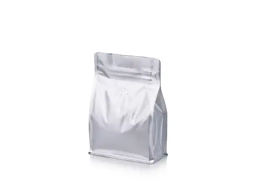 image_512 Coffee Bag - 250g | Flat Bottom Zip & Valve | Small | Pack of 25 - Silver - Image 1