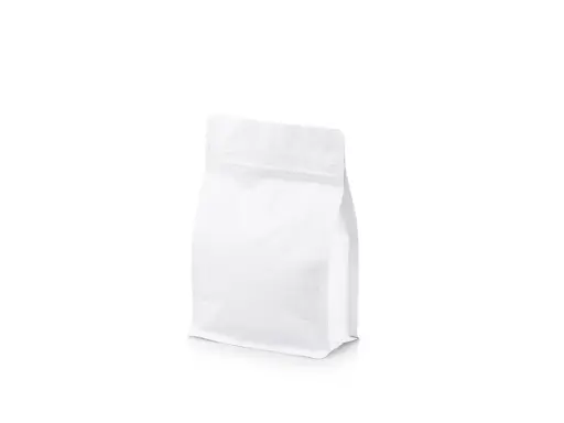 image_512 Coffee Bag - 250g | Flat Bottom Zip & Valve | Small | Pack of 25 - White - Image 1
