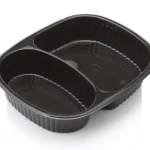 Oval Meal Container - with Compartments | Black Plastic | Microwavable | 250's - Z