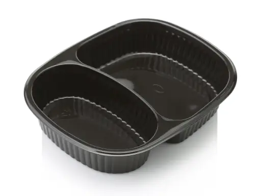 image_512 Oval Meal Container - with Compartments | Black Plastic | Microwavable | 250's - Z - Image 1