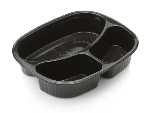 image_512 Oval Meal Container - with Compartments | Black Plastic | Microwavable | 250's - Z - Image 1
